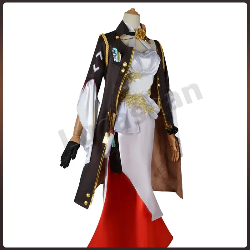 CosplayHonkai ستار السكك الحديدية Himeko تأثيري حلي شعر مستعار أحمر القرط قلادة فستان سهرة مثير للنساء مشبك فساتين لعبة أنيمي U