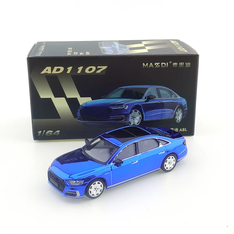 MASDI 2021 Audi A8L- Electroplated blue alloy model, children's collection of decorative toys, holiday gifts for children.