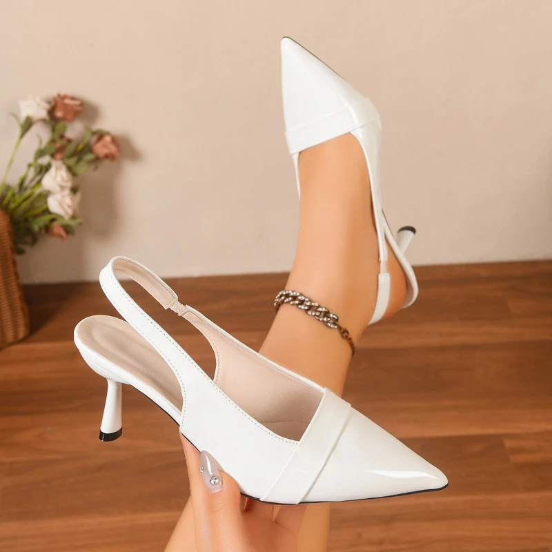 

Элегантные женские туфли-лодочки с острым носком на тонком каблуке из лакированной кожи, дизайнерские офисные туфли с ремешком на пятке