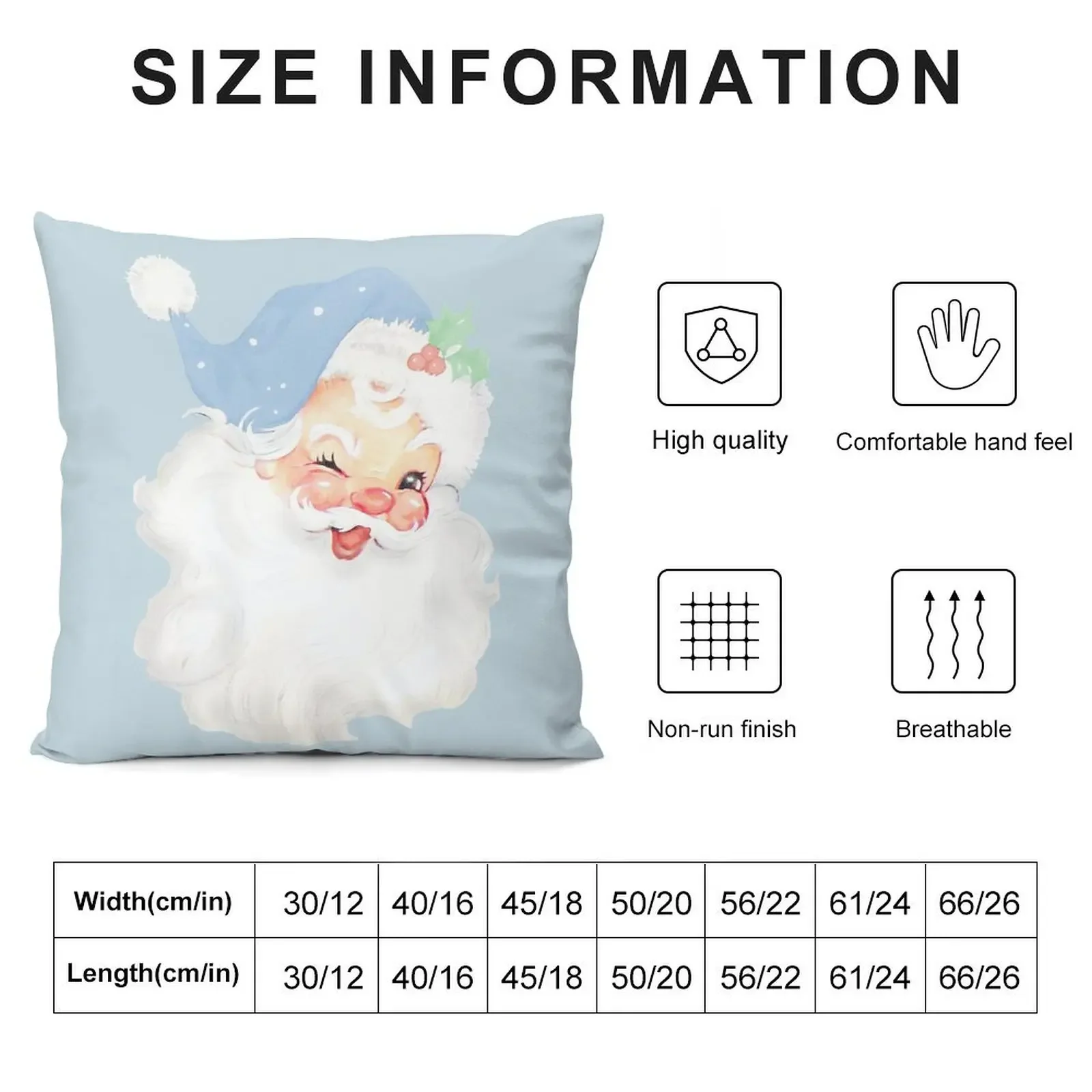 Light Baby Blue Vintage Christmas Winking Santa Claus Throw Pillow Covers For Sofas Cushions For Sofa pillow