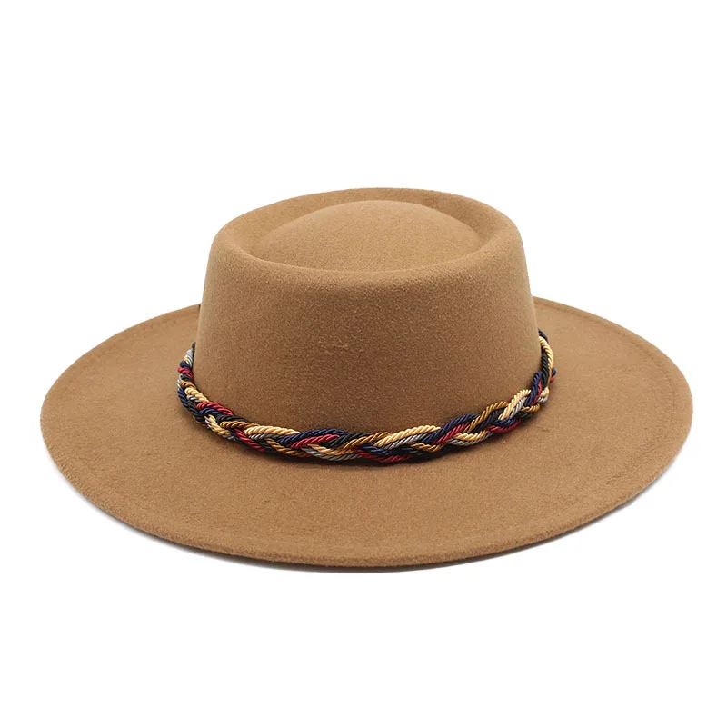 Autumn And Winter Woolen Big Brim Jazz Top Hat Men S And Women S Concave Convex Top Knitted Belt Top Hat 8 5cm Wide Brim