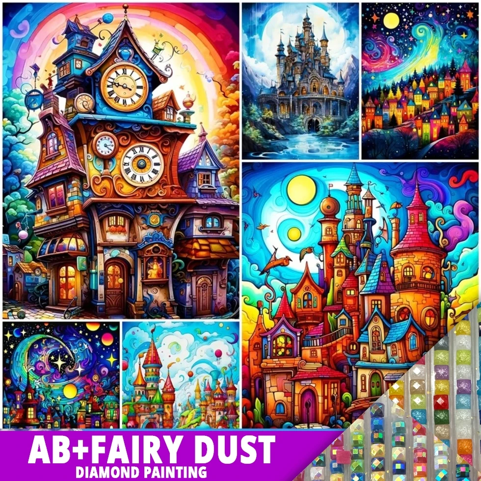 Алмазная живопись AB Castle, сказочный дисплей пыли, новинка 2024, вышивка, пейзаж, искусство, полная выкладка, Круглая Мозаика, мультяшный Декор