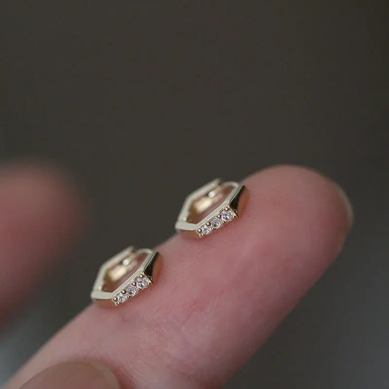 

Real Money 925 Sterling Silver 14K Gold Hexagonal Zircon Hoop Earrings For Women Wedding Luxury Jewelry
