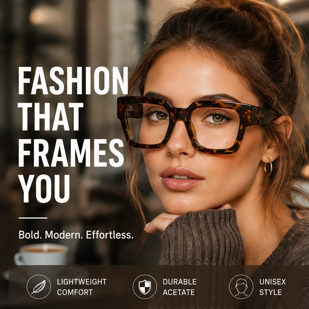 DML Oversized Square Blue Light Glasses Women Fashion Thick Frame Eyeglasses Tortoise Anti Eyestrain Computer Optical Eyewear