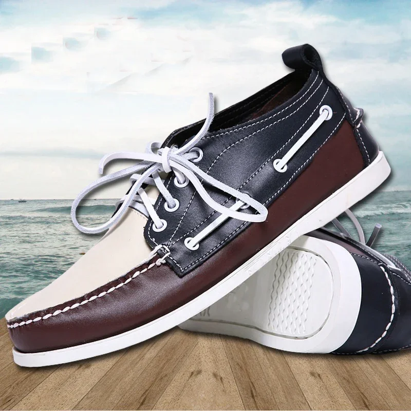 

New Genuine Leather Loafers Men's Moccasin Sneakers High Quality Causal Male Fisherman Shoes Women Classic Boat Shoes Non-slip