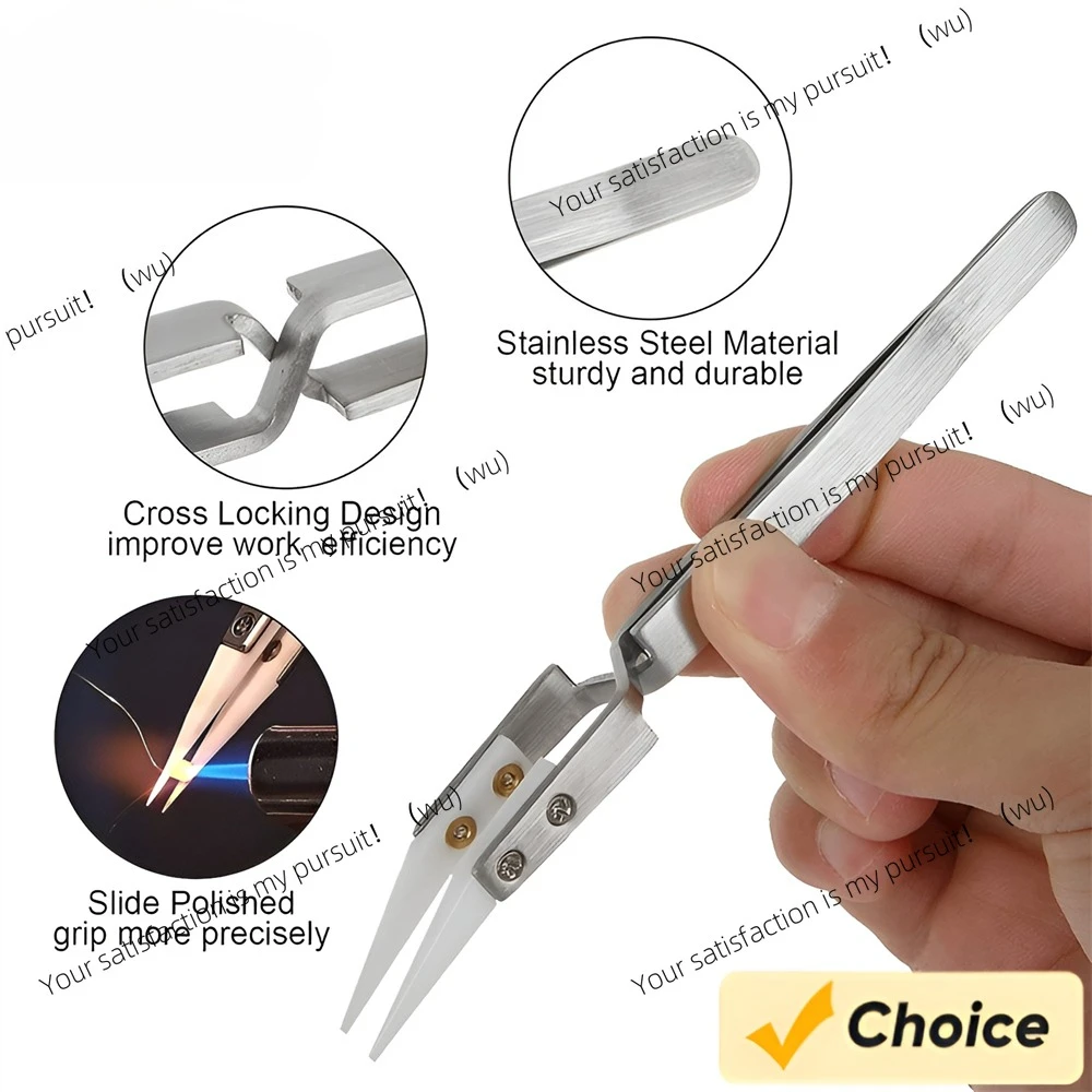 1/5pcs Ceramic Straight Tip Electronic Soldering Tweezers, Anti-Static Reverse Acid Resistant Precision Chuck Ceramic Tweezers