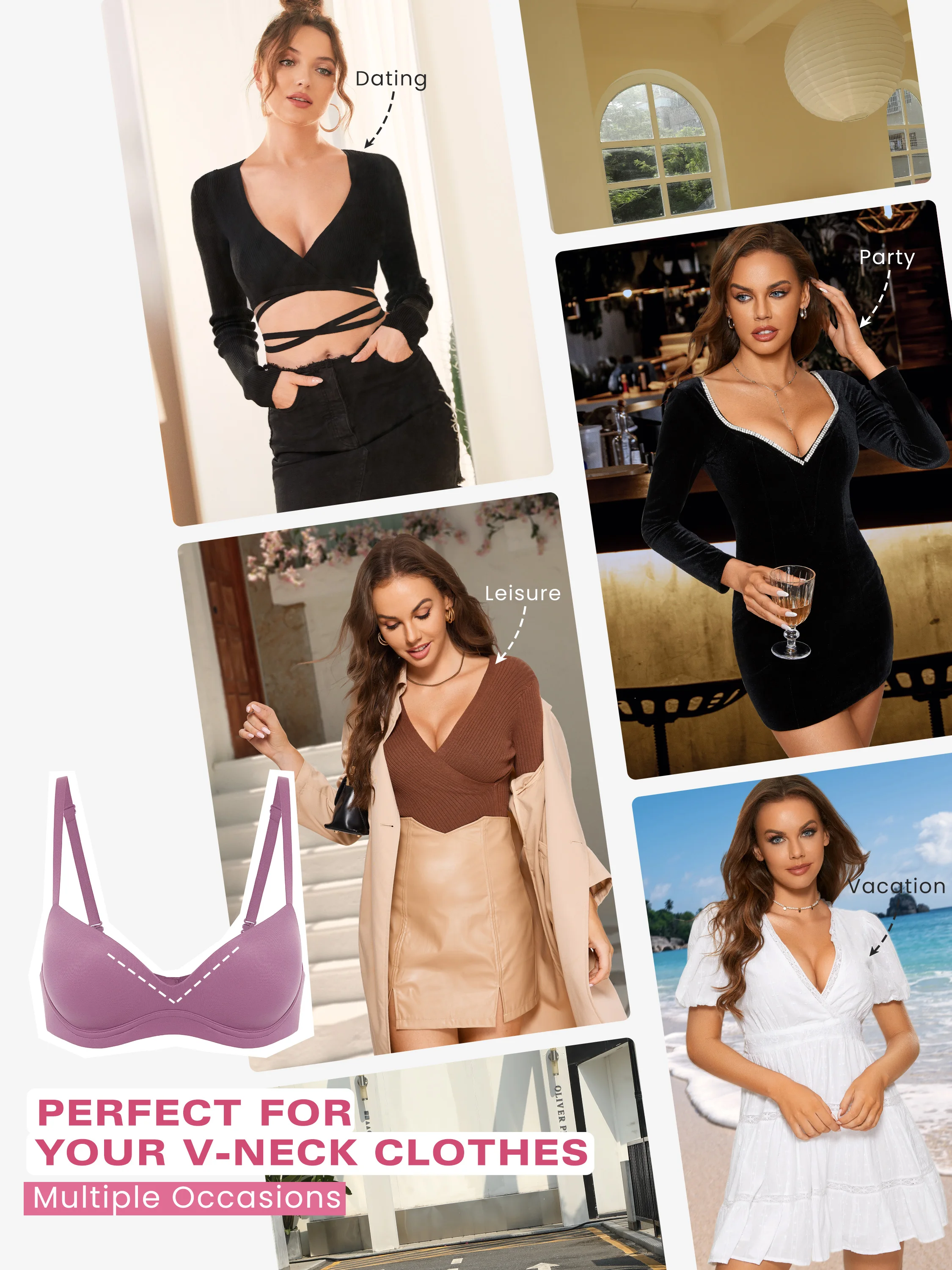 DOBREVA Women's Push Up Bra No Underwire Comfortable Wireless Bras Padded Plunge