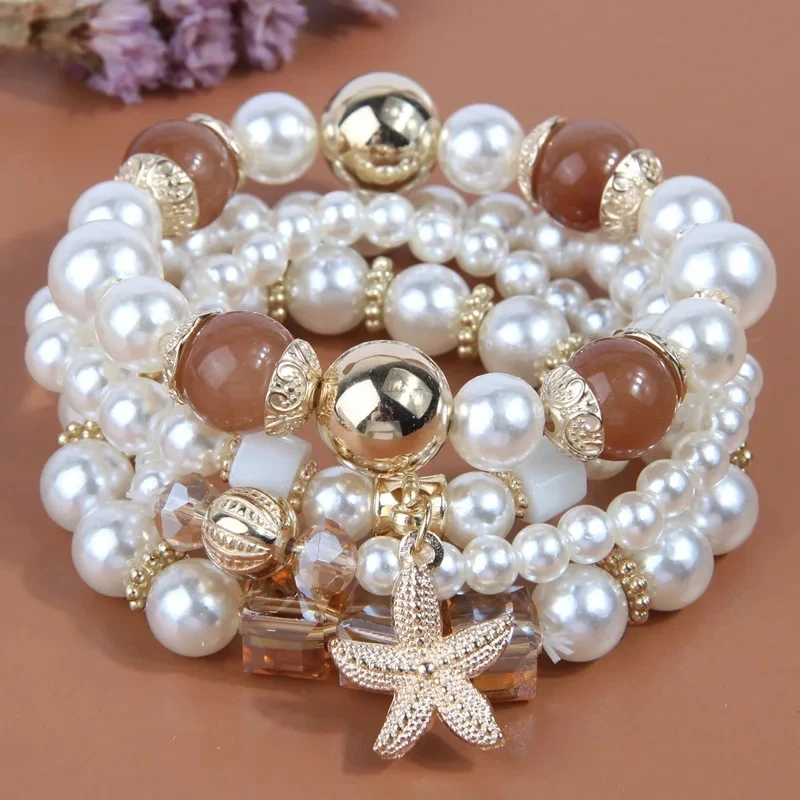 Simulated Pearl Jewelry Bracelets For Women Seastar Charm Bracelets Sets Fashion Beads Bracelet Jewelry Set