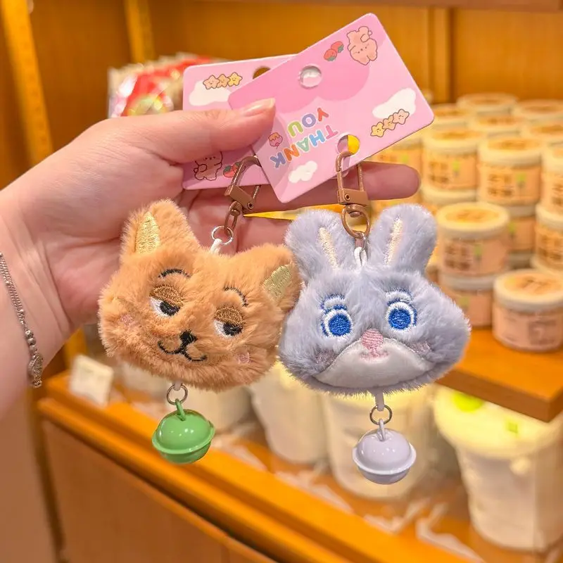 Disney Cartoon Zootopia Judy Nick Lightning Schattige Pluche Sleutelhanger Bell Grote Hoofd Hanger Tas Accessoire Sleutelhanger Vakantiecadeau