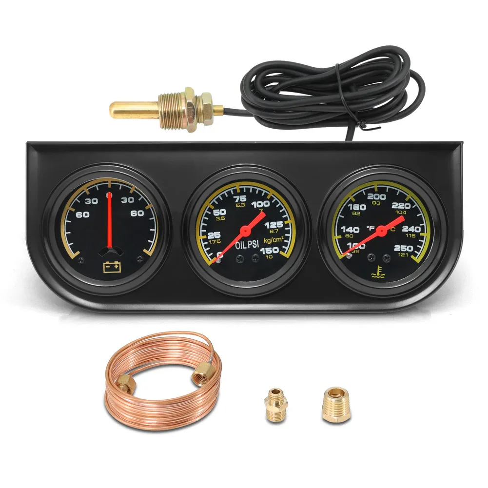 

52MM 3-in-1 3in1 Voltage Oil Pressure Water Temperature Gauge - Combined Gauge Oil Pressure Gauge Water Temp Gauge