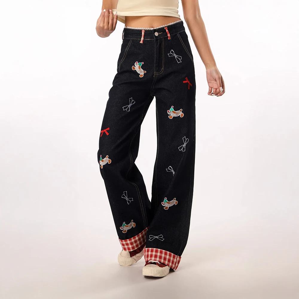 Estilo de rua solto jeans feminino moda all-match