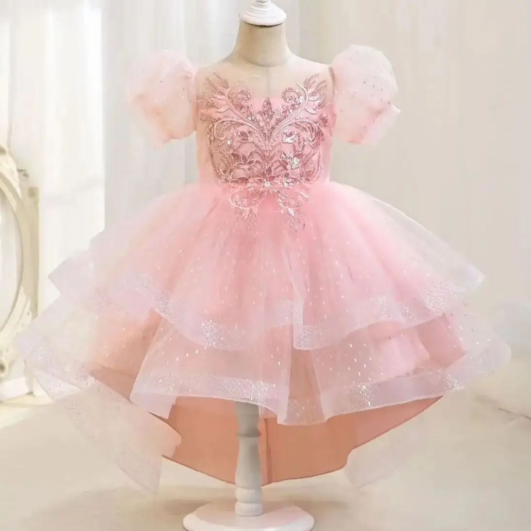 

Детские праздничные платья, многослойное праздничное платье для девочек с вышивкой, детская тюлевая одежда для детей от 4 до 12 лет