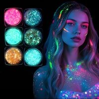 6pcs Glow in The Dark Glitter Gel Water-Based Chunky Glitter for Mardi Gras Christmas Carnival Rave Festival Outfits