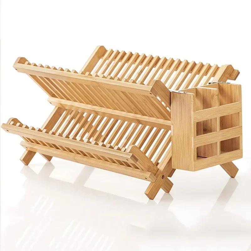 

Bamboo bowl storage rack 18-grid multi-layer dish drain rack, household double-layer bowl drying rack rack