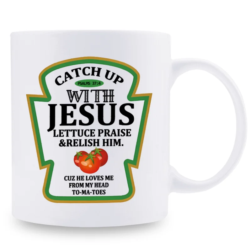 

1 piece, 3A grade, CATCH UP WITH JESUS, encourage lovely mug with tomato pattern, 11 oz ceramic tea cup, gift coffee cup, decora