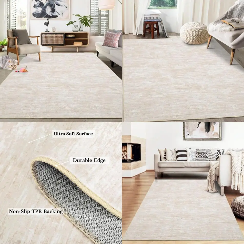 

9x12 Beige Modern Abstract Area Rug for Living, Dining, Bedroom - Machine Washable, Non-Slip, Stain Resistant Carpet for Home Of