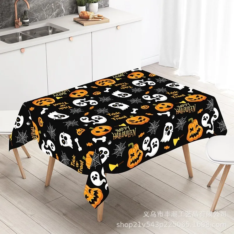 5pcs Halloween Disposable Plastic Tablecloth Pumpkin Ghost Print Waterproof Oilproof Party Table Decor Prop
