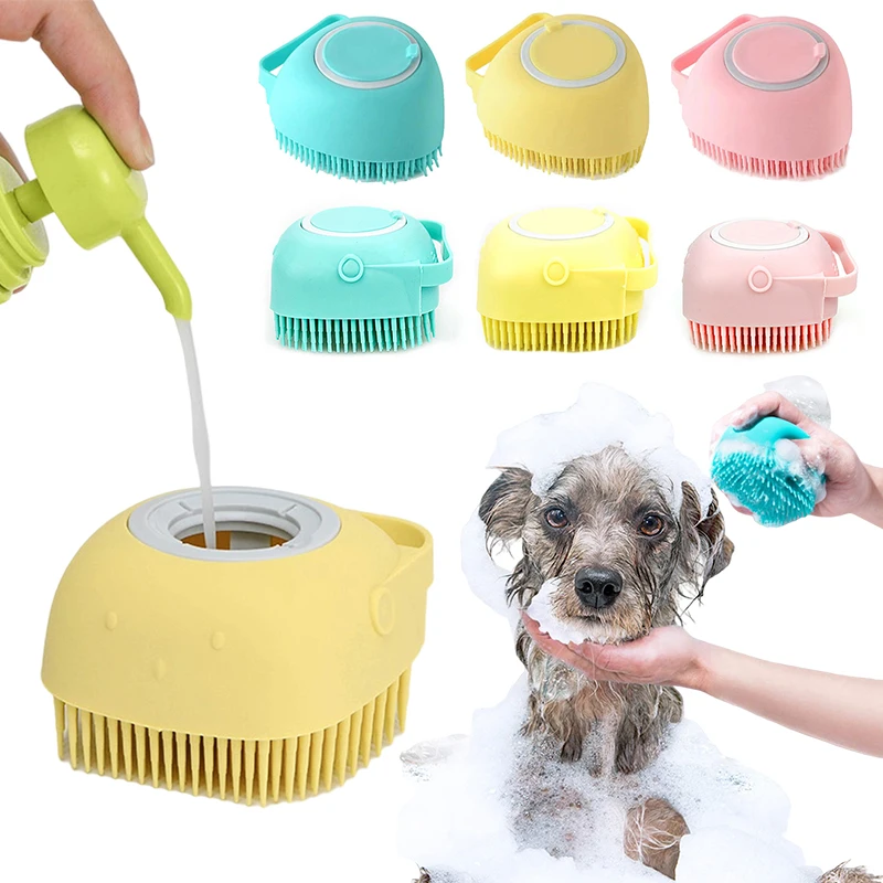 

Pet Dog Cat Grooming Bath Brush Massage Brush with Soap and Shampoo Soft Silicone Glove Pet Accessories for Grooming Tool