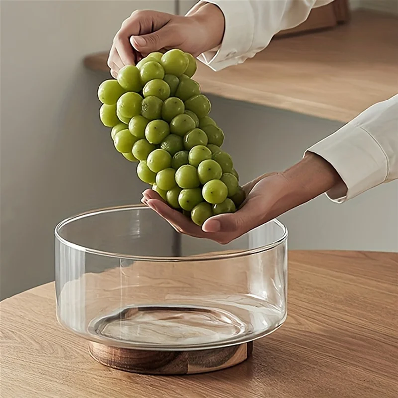 ABDJ-cuenco de fruta de vidrio, Base de madera para aperitivos, palomitas de maíz, nueces, cuencos de almacenamiento, ensaladera creativa, contenedor de aperitivos para el hogar de Navidad