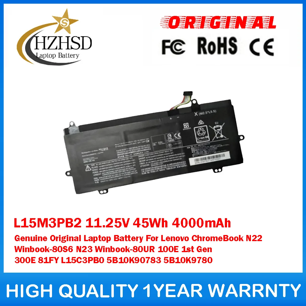 

L15M3PB2 11,25 В 45 Втч 4000 мАч Аккумулятор для ноутбука Lenovo ChromeBook N22 Winbook-80S6 N23 Winbook-80UR 100E Gen 300E 81FY L15C3PB0