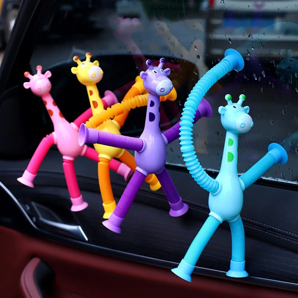 Pop Tubes Telescopic Suction Cup Giraffe Alien Toys Toddler Travel Toys Animal Fidget Toys Sensory Toys for Kids Teens Toddlers