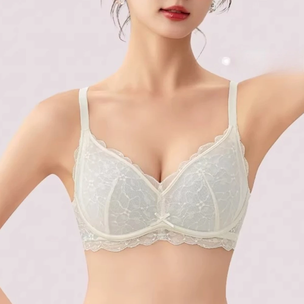 New Model Lace Bras Wirefree Gather Sexy Side Smoothing Comfortable Ventilate Padded Push-up for Small Bust Women's Bra
