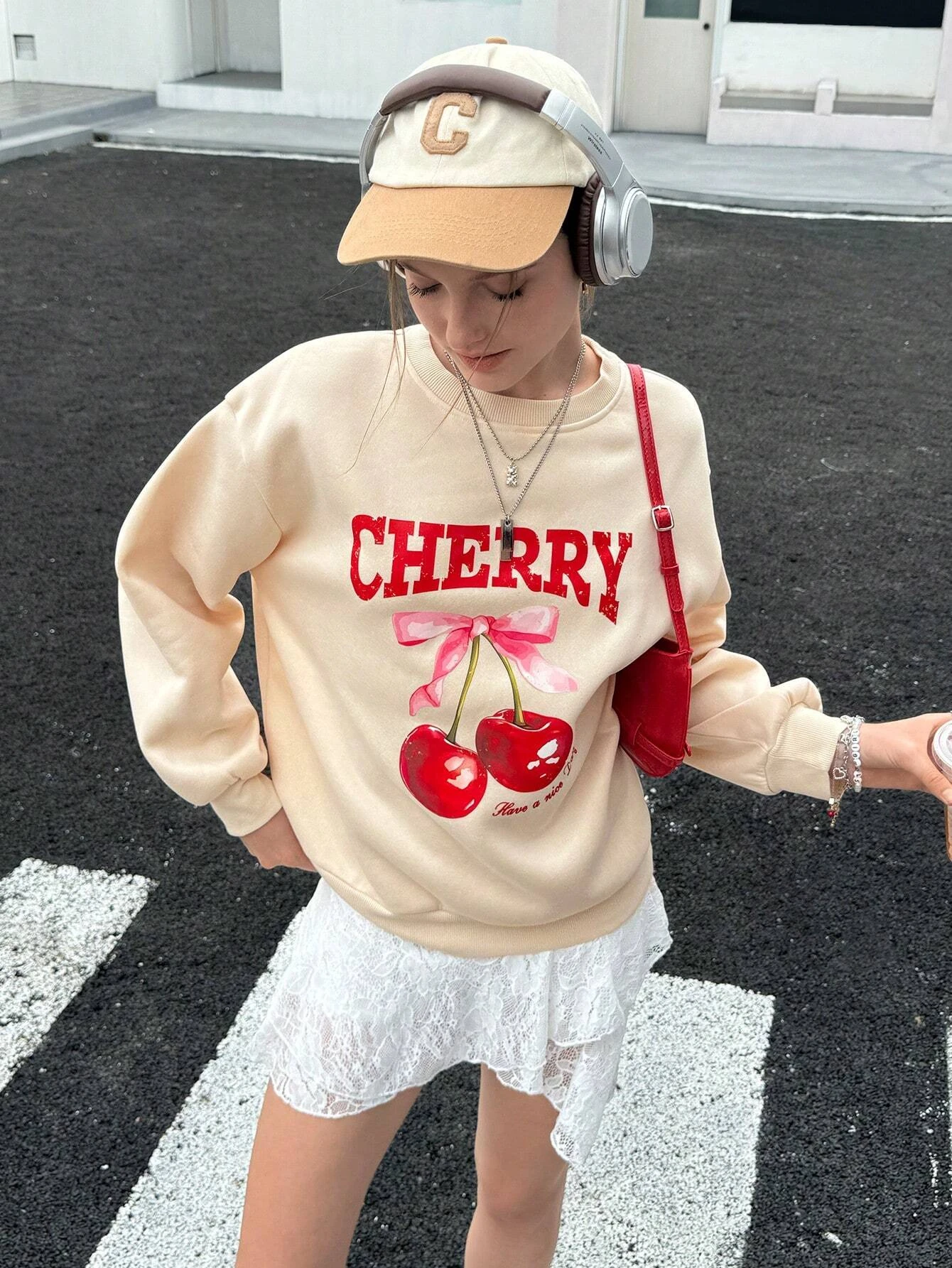 Cherry Fruit  Cartoon Print Sweatshirt Casual Fleece Long Sleeve Trendy Oversized Pullovers Autumn Y2K All-Match Sweatshirts