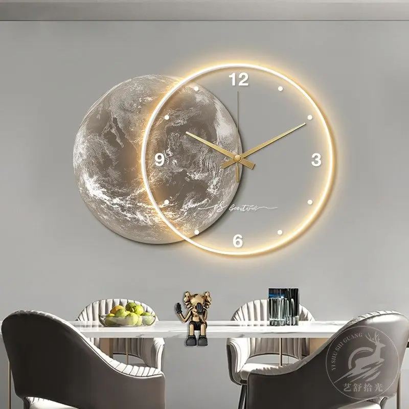 

Large Wall Clock Luxury Dining Room Living Room The Earth Modelling LED Light Silent Wall Clock Bedroom Clock Wall Decoration