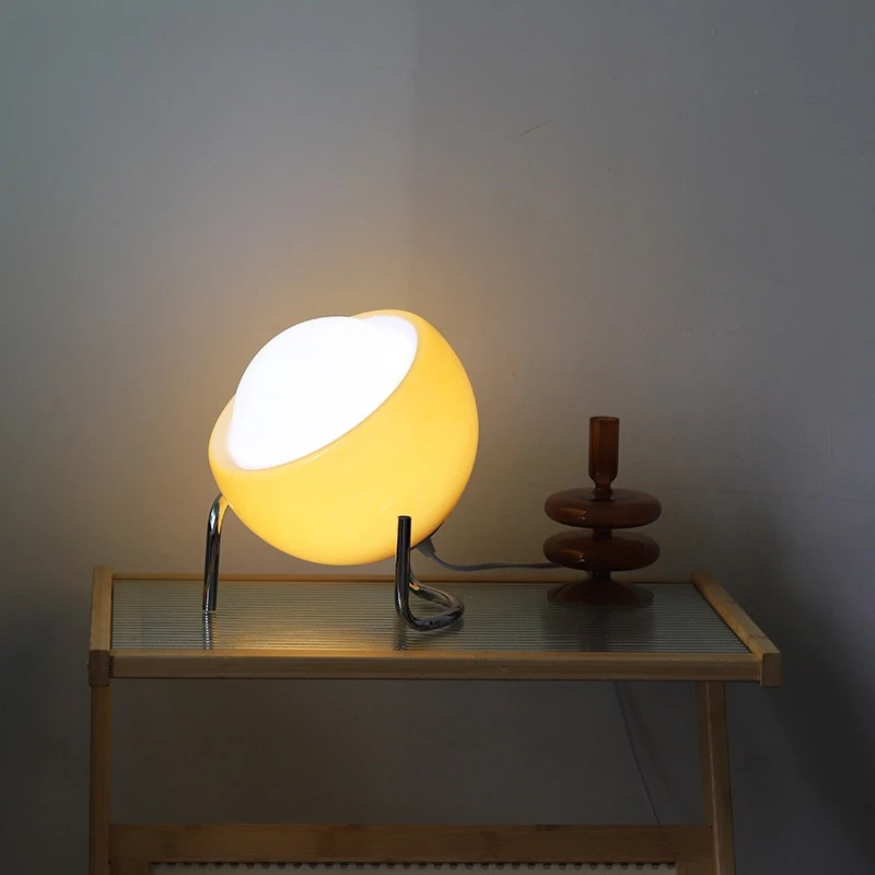 

Japanese Bauhaus Egg Tart Glass Table Lamps Nordic Modern Bedroom Bedside Living Room Home Decor Desk Lamp Atmosphere LED Lights