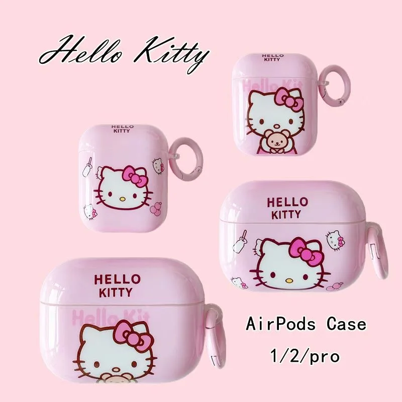 Pink Hello Kitty Cat Case For Apple AirPods 1/2 3rd Cover For AirPods Pro Air Pod Shell IPhone Earphone Accessories With Hook