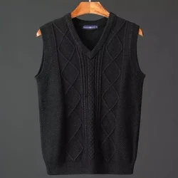 Men's Clothing Vest Waistcoat V Neck Knit Sweater Male Argyle Sleeveless Plain Solid Color Cotton New in High Quality Replica A