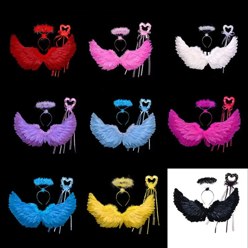 

Fashion Children Adults Princess Feather Angel Wings Headband Magic Wand Sticks Photo Props Halloween Party Supplies Christmas