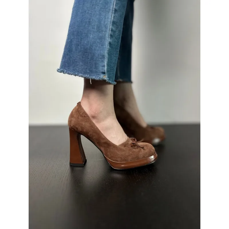 2024 Spring Summer Arrive Dress Office Shoes Women Pumps Suede Leather Shoes Round Toe High Heels Single Shoes Heels Women