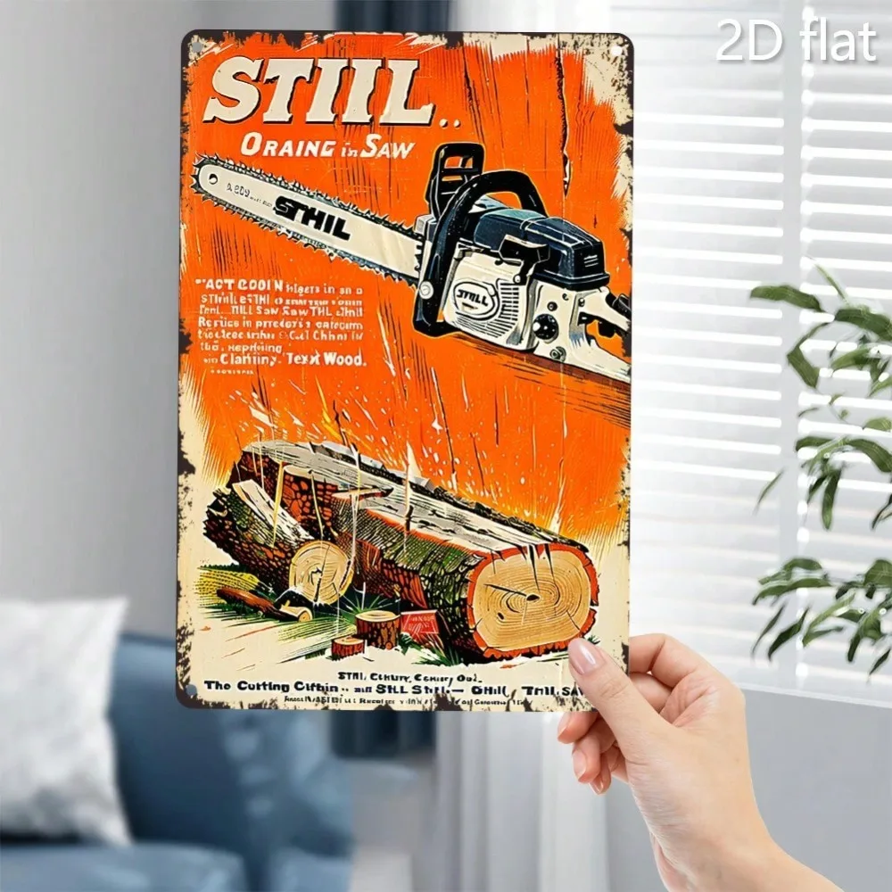 Vintage 12x8 Zoll Metall-Blechschild Retro Kettensäge Wandkunst Deko für Garage Männerhöhle