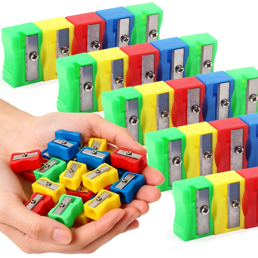 28pcs Random Color Manual Pencil Sharpeners, Portable Single Hole Plastic Handheld Small Pencil Cutter for Drawing Writing XJM