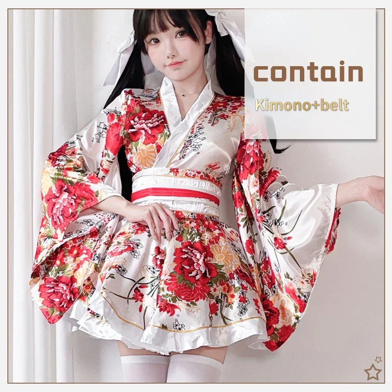 Traditional Japanese Formal Kimono Cosplay Anime Summer Breeze Print Improved Bathrobe Sweet Style Piece Disfraz