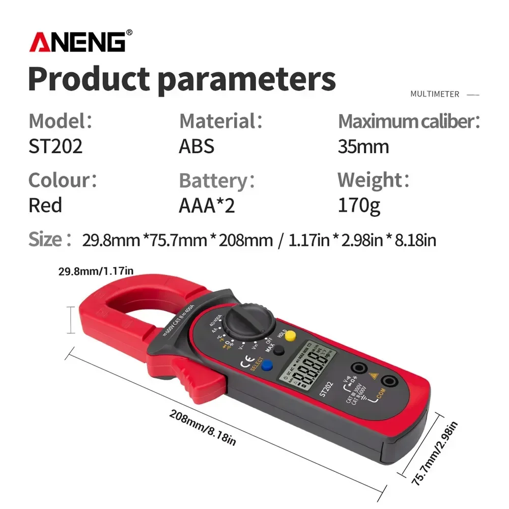 ANENG ST202 Professional Multimeter Clamp AC/DC Clamp Meter Digital Voltmeter Ammeter Amperometric Clamp Tester for Electrician