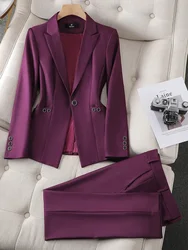 Blazer e calças formais para mulheres, jaqueta e calças sólidas, roupas femininas para negócios, verde, roxo, azul, preto, novo, conjunto de 2 peças