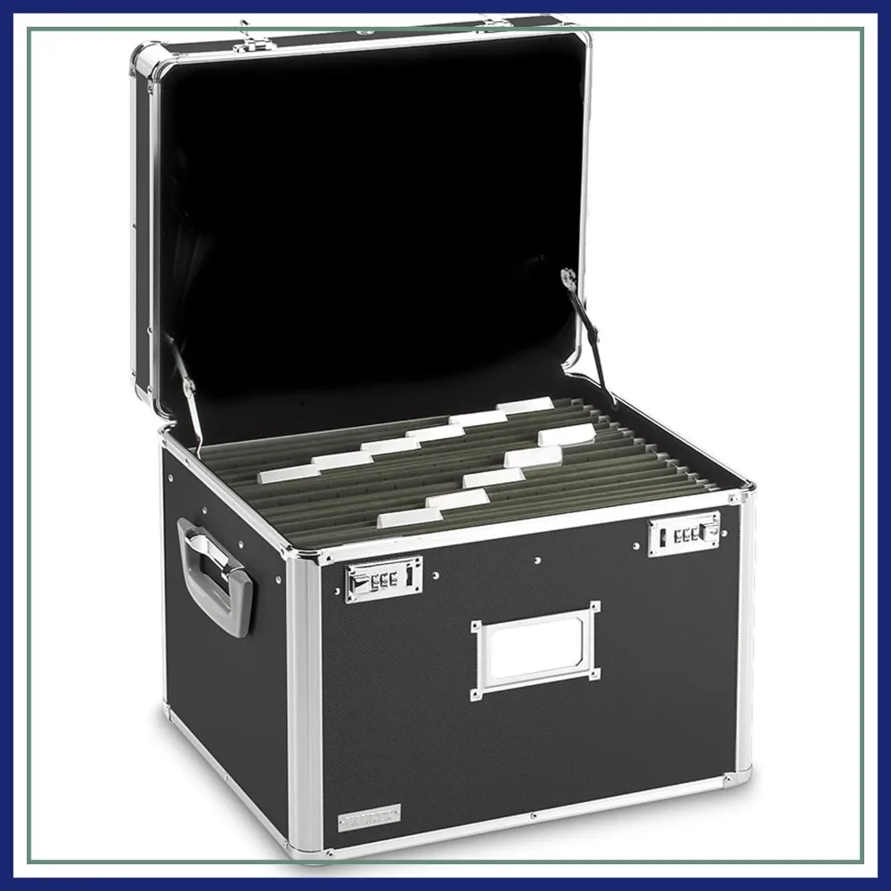 

Portable File Box 17.5x14x12.5in Legal/Letter Storage with Dual-Combination Lock, Black