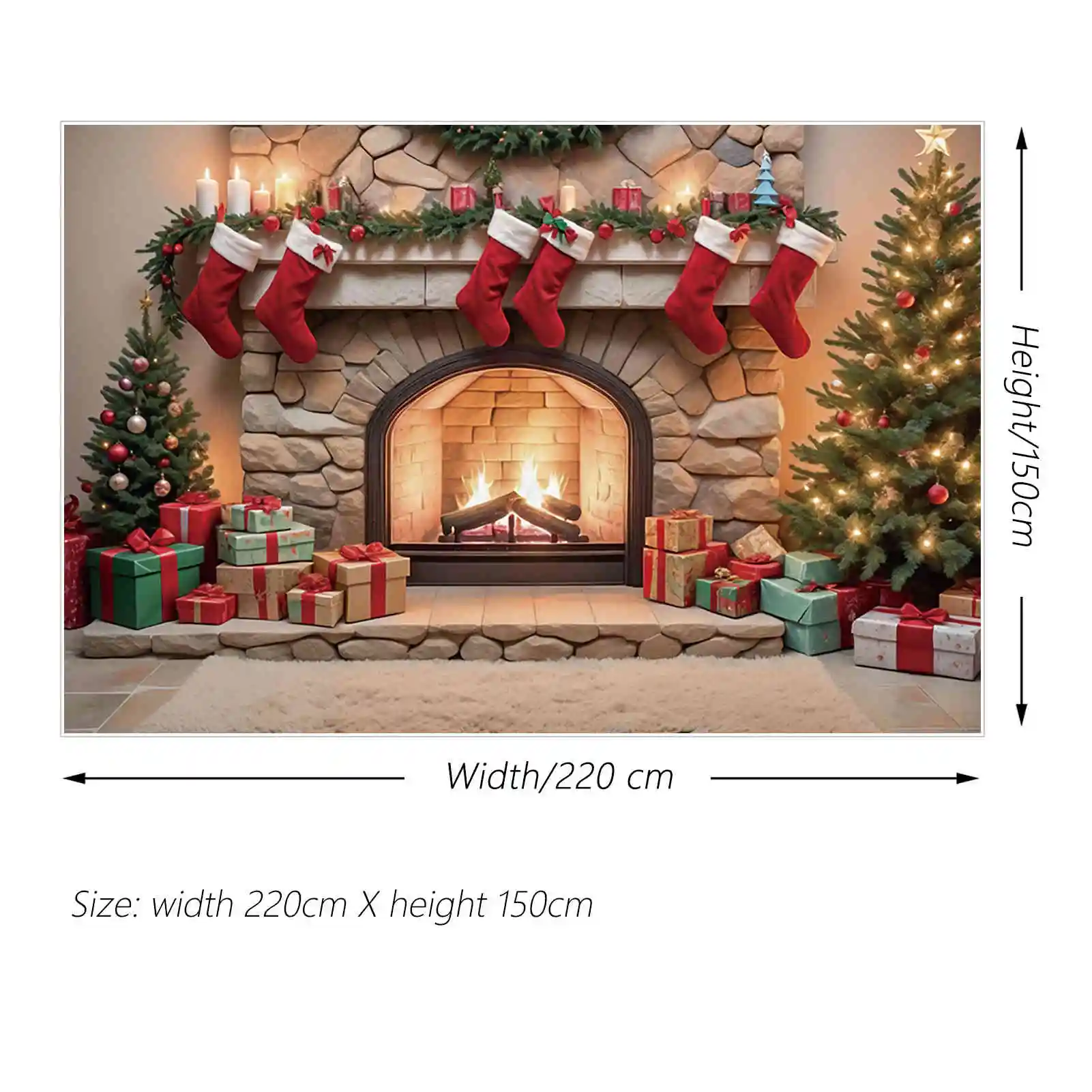 MOON.QG Christmas Fireplace Gifts Christmas Trees Backdrops Brick Stove Frame Vintage Indoor Backgrounds Party Photography Props