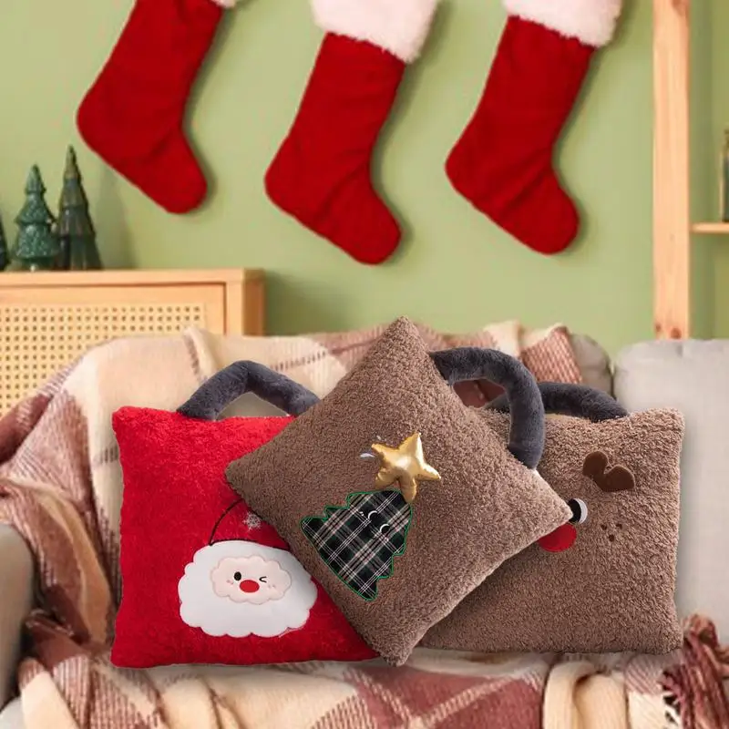 Winter Pillows Winter Holiday Pillow For Sofa 16x16 Inch Holiday Plush Pillow Santa Elk Christmas Tree Square Soft Cushion For