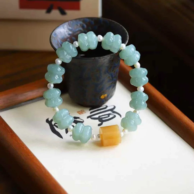 

Natural Hetian Jade Qie Mo Blue Old Material Crafts Double Bracelet With Certificate