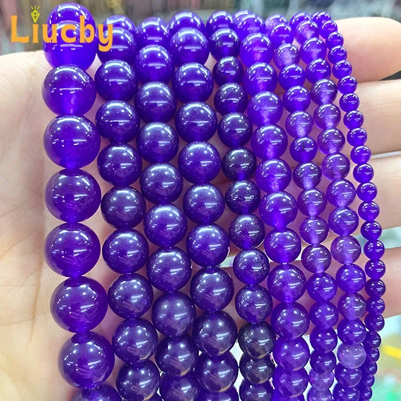 Naturstein-Jades, lila Kristall-Chalcedon-Perlen für die Schmuckherstellung, DIY-Ohrringe für Damen, Accessoires, dekorativ, 4/6/8/10/12/14 mm. – Detail 2