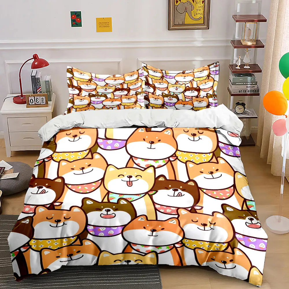 

Cute cartoon Shiba pattern Pattern Duvet Cover Set Digital Print Colorful Polyester Bedding with Zipper Closur for kids gifts