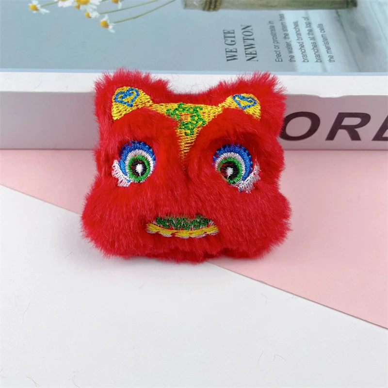 Cute Lion Dance Toy Pendant Keychain Cartoon Stuffed Doll Brooch Car Key Ring Backpack Decoration Accessories New Year Gifts