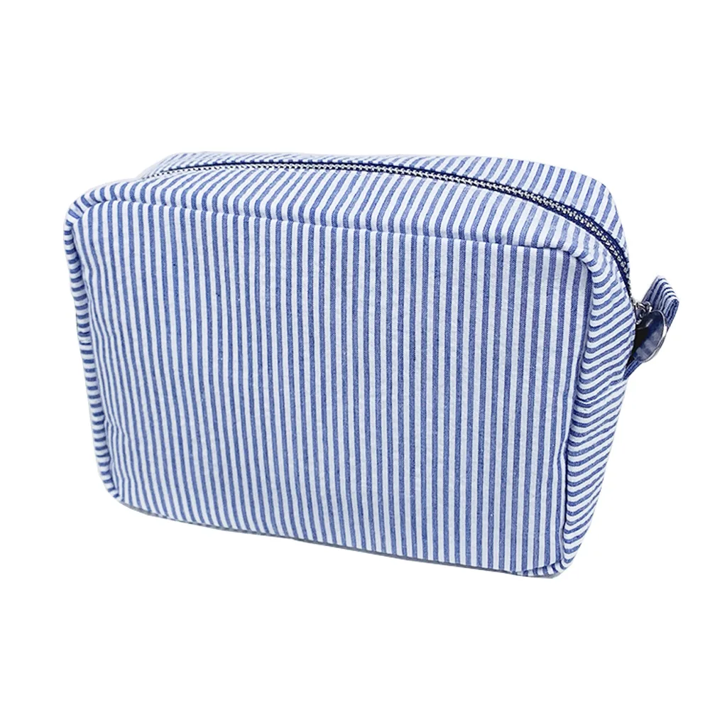 Personalised Name Bubble Gauze Makeup Bag Handbag Large Capacity Embroidered Name Striped Travel Storage Bag Cosmetic Bag