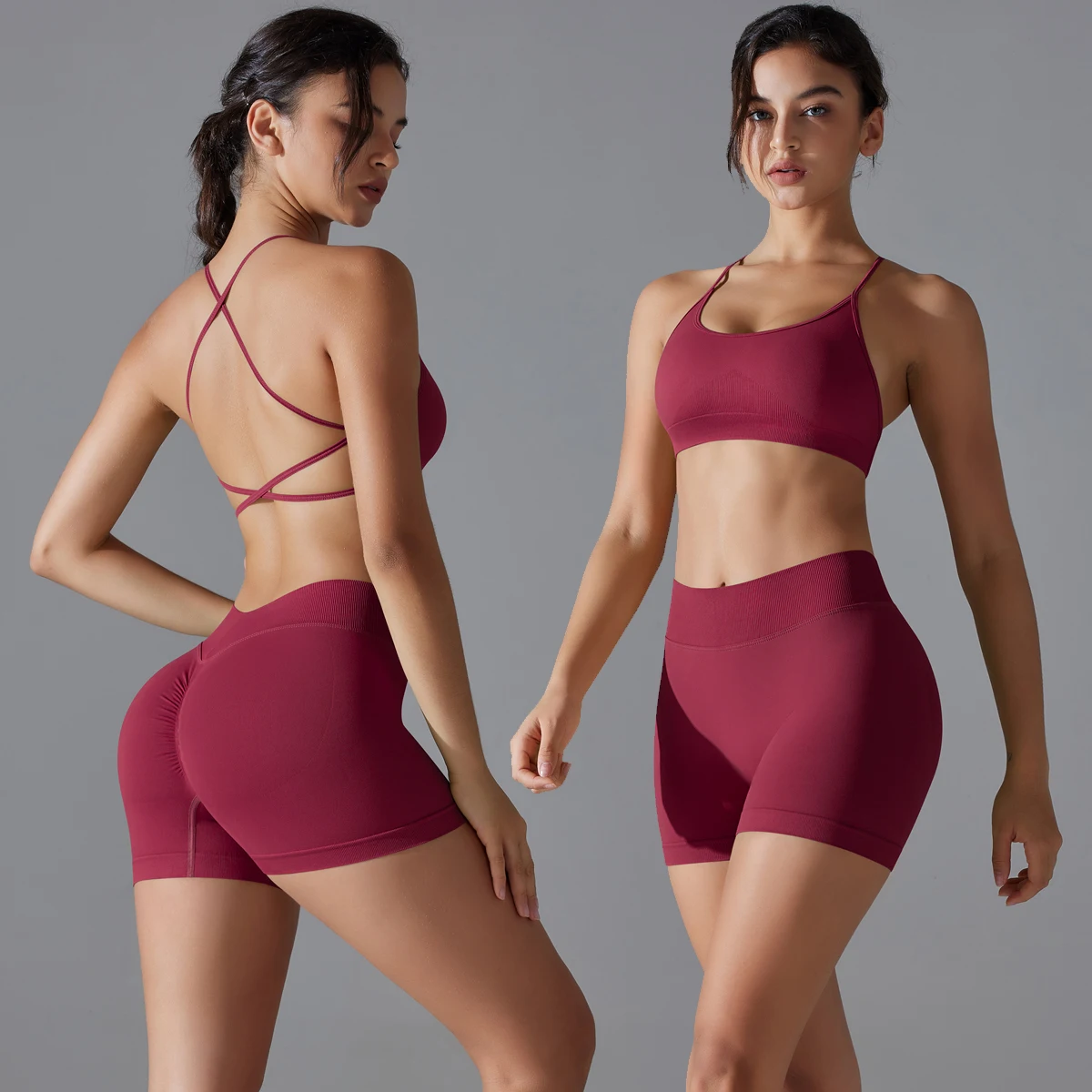 Seamless Yoga Set Sexy Workout Sportswear Gym Clothing 2Pcs Sport Sets Women Hight Waist Leggings Fitness Shorts Sport Bra Suit