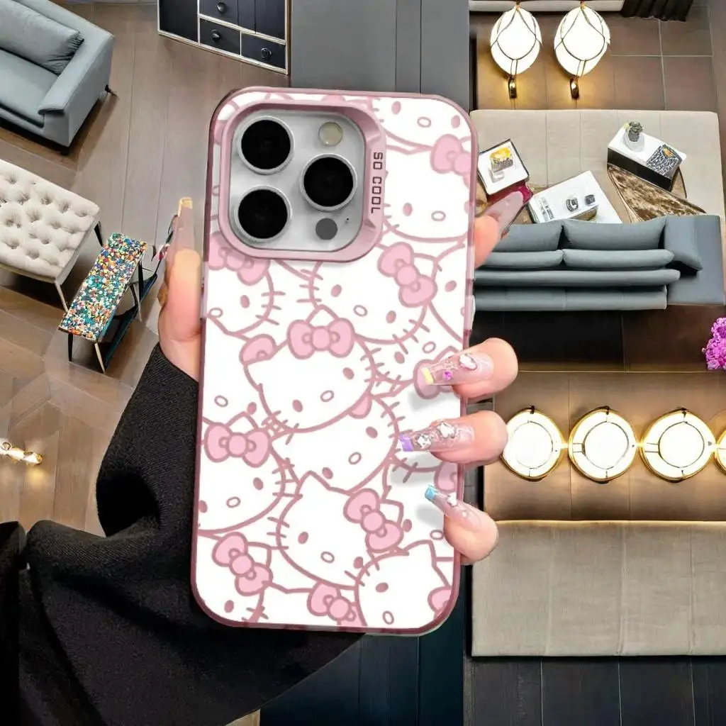 كامل الشاشة مرحبا كيتي ستار لطيف قضية الهاتف آيفون 17 16 15 14 13 برو ماكس X XR XS 7 8 زائد 16E 11 12 13 17 برو غطاء جميل