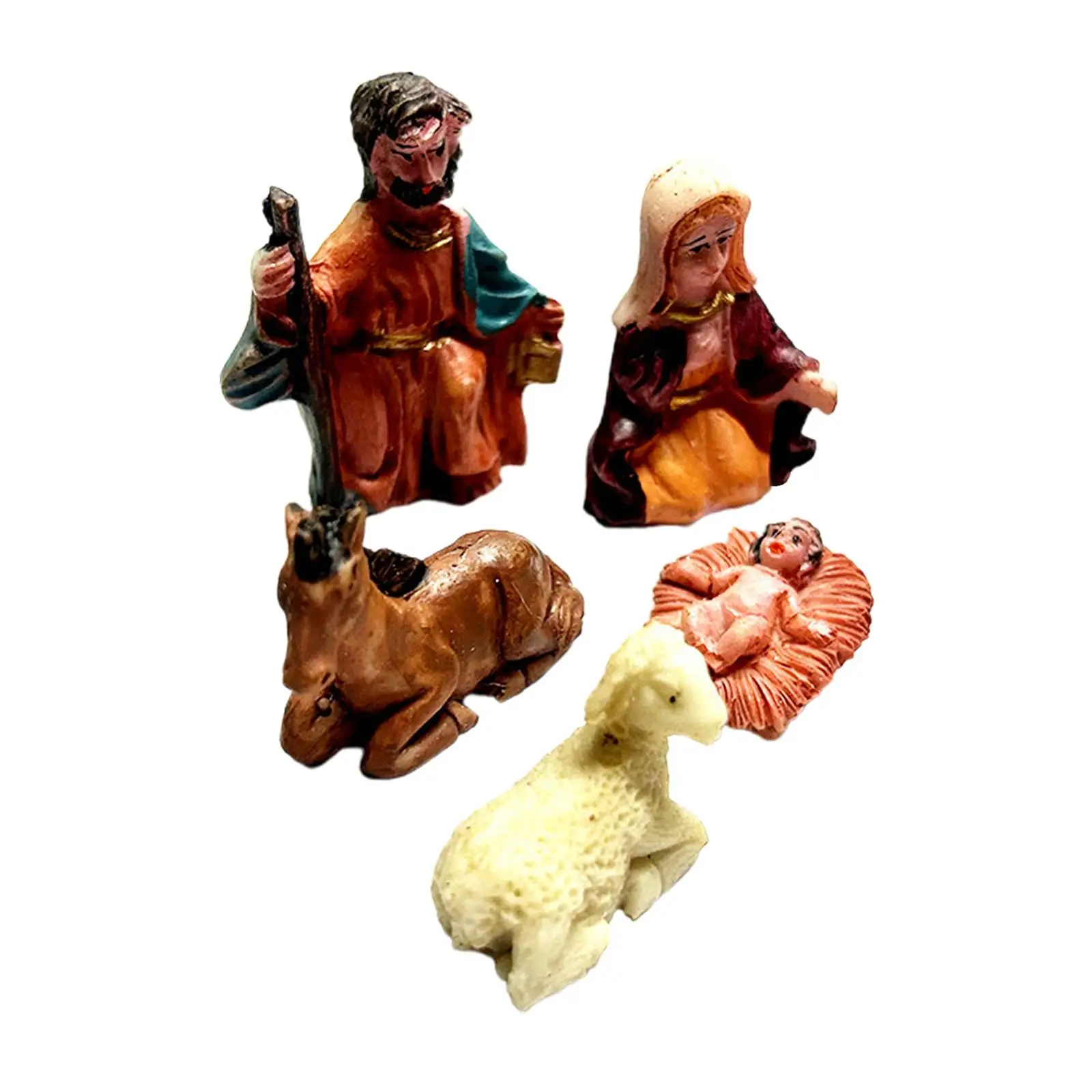 Miniature Set of 5 Jesus Birth Christmas Ornament Gifts Resin Crafts Nativity Figurines Set Christmas Nativity Figurines Set