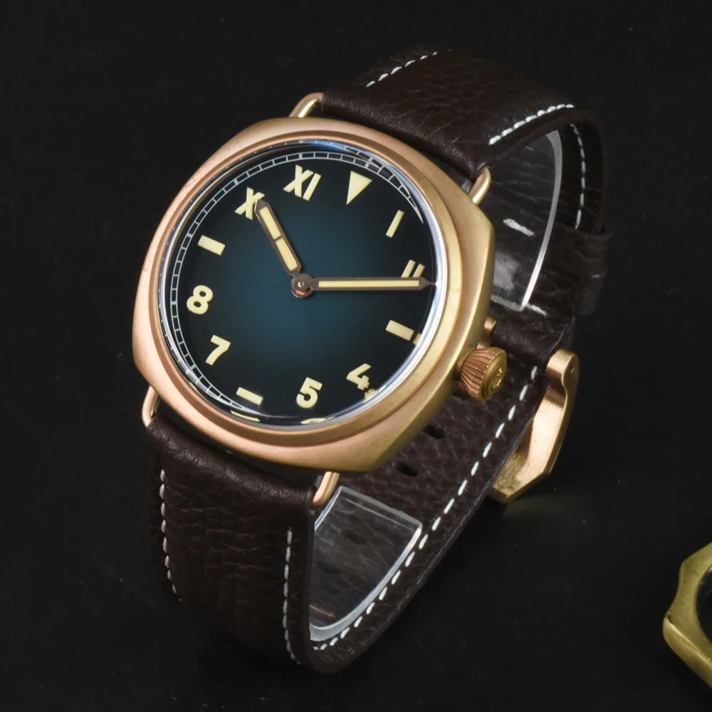 Hruodland الصلبة البرونزية الكوارتز الرجال الساعات 20ATM مقاوم للماء روندا 502 Mov't 2 الأيدي تصميم بسيط الياقوت كريستال ساعة اليد الرجال